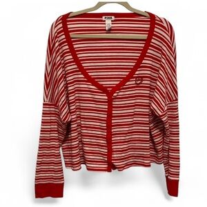 Pink Victoria’s Secret Red White Striped Waffle Knit Cardigan Size XXL